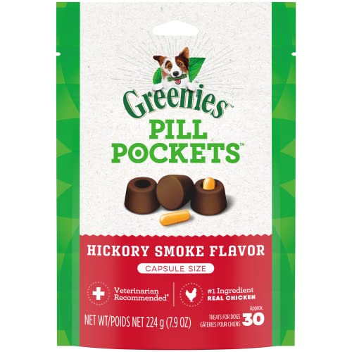GREENIES Tablettentaschen, weich, Hickory Smoke, Kapsel, (6 Stück) 224 ml, 30 Packungen von Greenies Pillentaschen, Leckerlis für Hunde #1 von Tierärzten empfohlene Wahl für Pillen von Greenies
