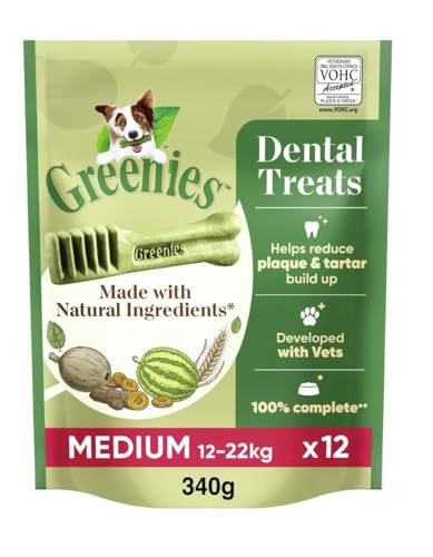 Greenies Dental Treats Medium Zahnpflegesnacks für mittelgroße Hunde (12–22kg), 340g (1 Packung) – Hundeleckerlis zur täglichen Zahnreinigung von Greenies