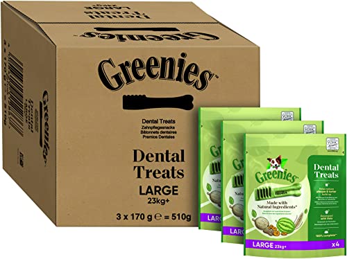 Greenies Dental Treats Original Large – Zahnpflegesnacks für große Hunde ab 23 kg – Hundeleckerli zur täglichen Zahnreinigung – 3er Pack – 3 x 170 g von Greenies