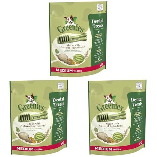 Greenies Dental Treats Original Medium – Zahnpflegesnacks für mittelgroße Hunde von 12-22 kg – Hundeleckerli zur täglichen Zahnreinigung – 1 x 340 g (Packung mit 3) von Greenies