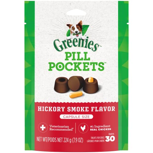Greenies Pillentaschen für Hunde, Kapselgröße, natürliche, weiche Hundeleckerlis, Hickory-Rauchgeschmack, (6) 224 ml Packungen (180 Leckerlis) von Greenies