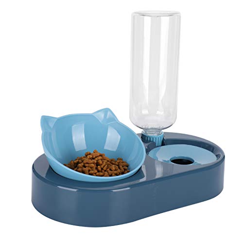Double Cat Bowls Automatischer Wasserspender und Lebensmittelfutter mit Spritzsicherem Design 500 Ml Kapazität für Katzen (Blue) von Greensen