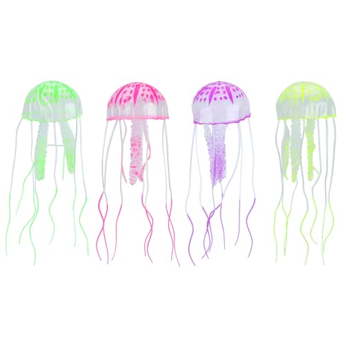 Greensen 4 Stück Aquarium-Simulation Quallen, Künstliche Silikon Quallen Aquarium Deko mit Fluoreszierendem Leuchten Im Dunkeln für Aquarium Dekoration von Greensen