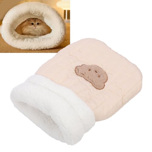 Greensen Baumwoll-Katzenschlafsack, Warme, Gemütliche Betthöhle für Katzen und Kätzchen Im Innenbereich, Winterhöhle, Halbgeschlossenes Katzenbett für Kaltes Wetter, Abnehmbares Design (M) von Greensen