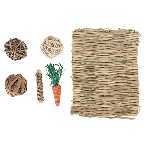 Greensen Kaninchen Kauartikel, Grasmatte und Ball Spielzeug Set Handgewebt Sicher für Meerschweinchen Häschen Kleintiere mit Wasser Maisblatt Karotte von Greensen
