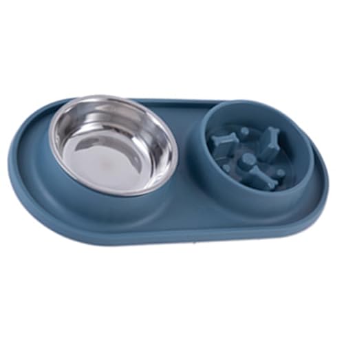 Silikon -Haustierschalen Edelstahl Doppelhund -Feeder -Schüsseln mit Nicht Gleitender Basis und Langsamer Futtermitteldesign für Katzen und Hunde Aller Größen (Blue) von Greensen