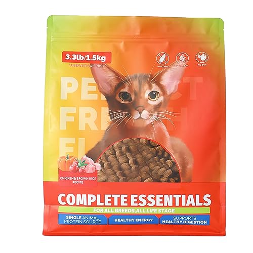 Trockenes Katzenfutter, Proteinreiches, Ballaststoffreiches Katzenfutter, Gepufftes Katzenfutter für Katzen Jeden Alters, 1,5-kg-Beutel mit Hühnermehl, Braunem Reis, Erbsen, von Greensen