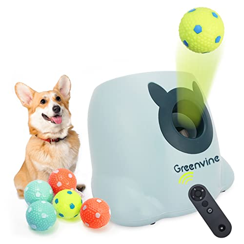 Greenvine Automatischer Hundeballwerfer, interaktiver Ballwerfer, Apportiermaschine für Hunde, mit 6 langlebigen Latexbällen mit hoher Elastizität im Lieferumfang enthalten von Greenvine