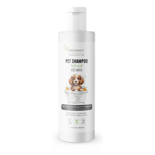 Greenwich, Katzen und Hundeshampoo mit veganem, Tiefenreinigungsshampoo, Fellpflege Hund Krallenpflege für Hunde, welpen zubehör, organisch, Thymiansaft und Fenchelextrakt, Juckreizreduzierung 400 Ml von Greenwich