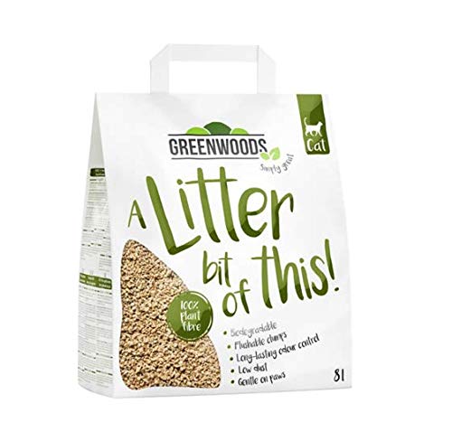 Greenwoods Katzenstreu aus Pflanzenfaser, natürlich, klumpend, 3 x 8 l, ordentlich, frische Stufen, hochwertige Inhaltsstoffe, leicht, saubere Pfoten, geringer Staub, wirtschaftlich, biologisch von Greenwoods