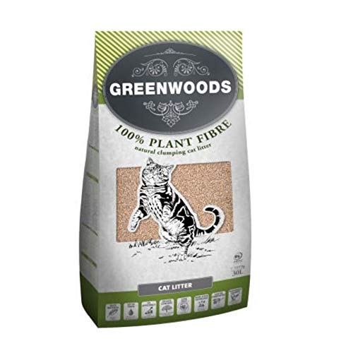 Greenwoods Katzenstreu, klumpend, 30 l, 100 % natürlich, biologisch abbaubar, mit natürlichem Holzduft, staubarm, inklusive Streuschaufel von Greenwoods