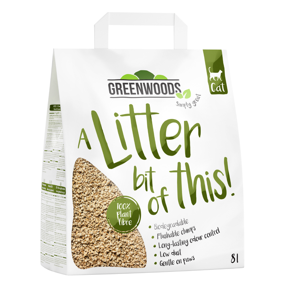 Greenwoods klumpende Katzenstreu aus Pflanzenfasern - 8 l (ca. 3,4 kg) von Greenwoods