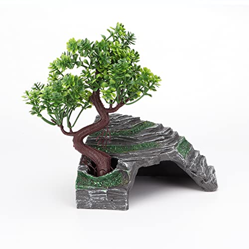 Reptilien-Simulationsstein, Harz, Amphibien-Versteck, Höhle, Größe 10 cm x 4,5 cm, mit Kunststoffbaum, 19 cm, Lebensraum für Bartdrachen, Schildkröten, Eidechsen, Krabben, Gecko, Spinnenfisch, Python Reptilien-Simulationsstein, Harz, Amphibien-Versteck, Höhle, Größe 10 cm x 4,5 cm, mit Kunststoffbaum, 19 cm, Lebensraum für Bartdrachen, Schildkröten, Eidechsen, Krabben, Gecko, Spinnenfisch, Python von Grekywin
