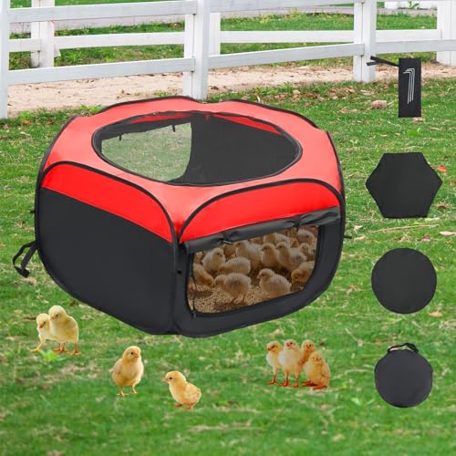 Grelife Pop-Up Hühnerbrutbox für Küken - Tragbarer Brutstall mit abnehmbarem Pad, ideal für 15 Babyküken, Entchen, Wachteln | Indoor & Outdoor (Rot, 50,5 cm) von Grelife