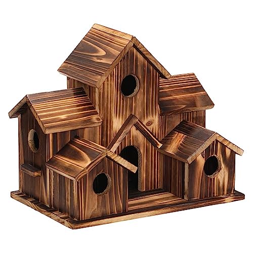 Grendly Hängendes Vogelhaus aus Holz für den Außenbereich, 6 Löcher, Vogelhaus, Innenhof, Hinterhof-Dekorationen von Grendly