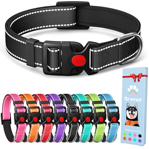 Grepad Polyester-Hundehalsband für mittelgroße Hunde, weiblich, männlich, langlebig, bequem, gepolstert, Basic Hundehalsbänder für Welpen, kleine und extra große Rassen, Pechschwarz, Größe M Grepad Polyester-Hundehalsband für mittelgroße Hunde, weiblich, männlich, langlebig, bequem, gepolstert, Basic Hundehalsbänder für Welpen, kleine und extra große Rassen, Pechschwarz, Größe M von Grepad