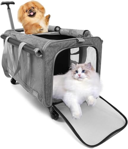 Katzentransportbox mit Rädern, Faltbare große Katzentransporttasche, Abnehmbare Katzenbox Transportbox mit Fächern, Katzentransportboxen für 2 Katzen, Vorhangstil belüftet Katzentransportbox mit Rädern, Faltbare große Katzentransporttasche, Abnehmbare Katzenbox Transportbox mit Fächern, Katzentransportboxen für 2 Katzen, Vorhangstil belüftet von Gresonic