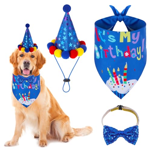 3-Teiliges Set Hunde Geburtstags Bandana Mütze Geburtstags Geschenk Hund Hundeschal Einstellbare Fliege,Geburtstagshut,Hundehalstücher mit 8 Bling Nummern,für Kleine,Mittelgroße und Katzen Haustier 3-Teiliges Set Hunde Geburtstags Bandana Mütze Geburtstags Geschenk Hund Hundeschal Einstellbare Fliege,Geburtstagshut,Hundehalstücher mit 8 Bling Nummern,für Kleine,Mittelgroße und Katzen Haustier von Grevosea