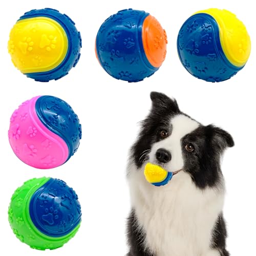 Griwuut 5 Stücke quietschende Hundebälle, Hundespielzeug Ball, Welpen Kaulzeug, Hundebälle für Snap Back Play & Interaktives Hundespielzeug von Griwuut