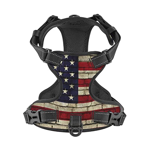 Groamaup American Flag Vintage Hundegeschirr, reflektierend, kein Ziehen, verstellbar, S-XL Groamaup American Flag Vintage Hundegeschirr, reflektierend, kein Ziehen, verstellbar, S-XL von Groamaup