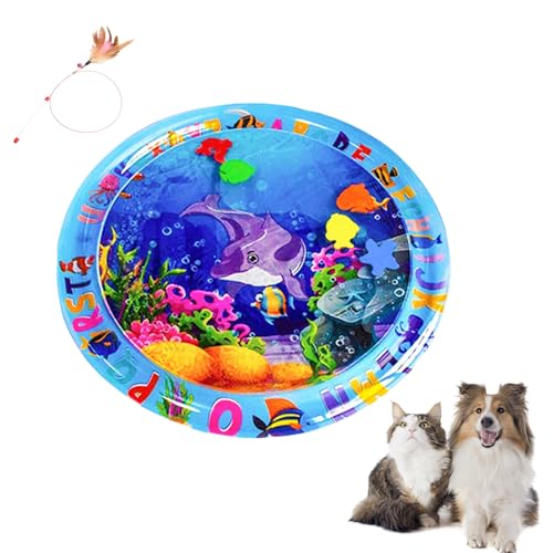 Grolomo Ocean Breeze Splashland Cat Toy,2025 New Ocean Breeze Splashland for Cats,Cat Water Sensory Play Mat,Thickened Water Mat for Cat Dog, Easy to Inflate and Fill with Water, for Summer (A) von Grolomo