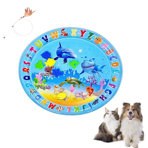 Grolomo Ocean Breeze Splashland Cat Toy,2025 New Ocean Breeze Splashland for Cats,Cat Water Sensory Play Mat,Thickened Water Mat for Cat Dog, Easy to Inflate and Fill with Water, for Summer (F) von Grolomo