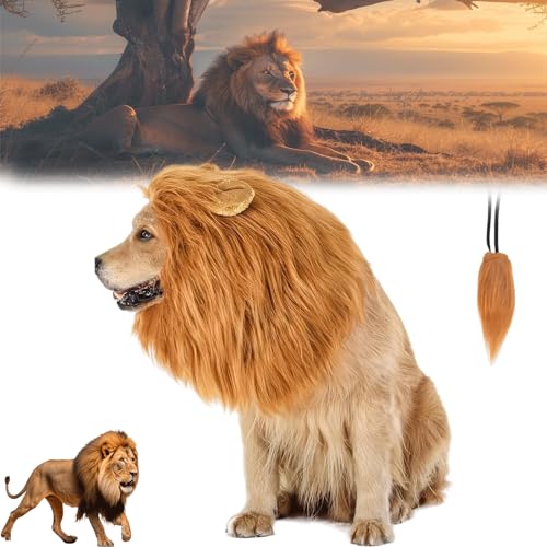 Lion Mane for Dog,Lion Mane for Dog Costume,Realistic Lion Mane Wig,Lion Mane for Dog with A Lions Tail,Lion Wig for Medium to Large Sized Dogs Lion Mane Wig (Brown, L) von Grolomo
