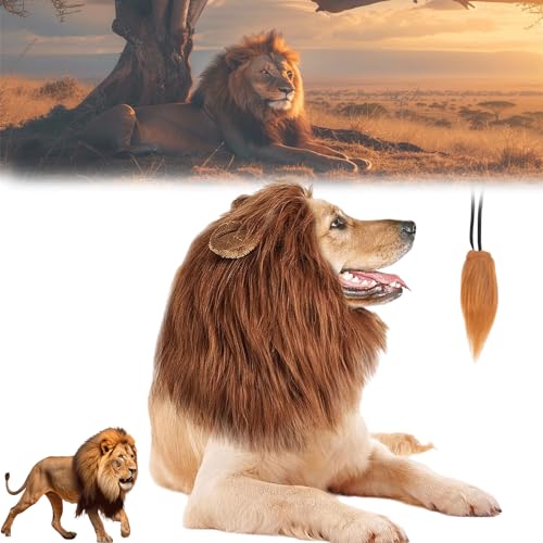 Lion Mane for Dog,Lion Mane for Dog Costume,Realistic Lion Mane Wig,Lion Mane for Dog with A Lions Tail,Lion Wig for Medium to Large Sized Dogs Lion Mane Wig (Red Brown, M) von Grolomo