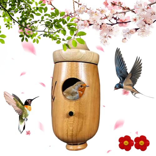 Shirem Wooden Hummingbird House,Wooden Hummingbird Houses for Outside,Hummingbird Nesting House for Outside Hanging,Wooden Hummingbird House-Gift for Nature Lovers (A) von Grolomo