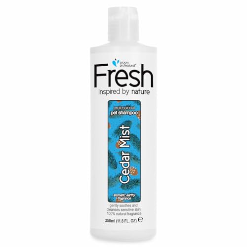 Groom Professional Fresh Cedar Mist Hundeshampoo Sensitiv - Natürliches Hundeshampoo für Empfindliche Haut - Lindert Hautreizungen - Reinigt & Beruhigt - Für Jeden Felltyp - Zedernduft, 350ml von Groom Professional