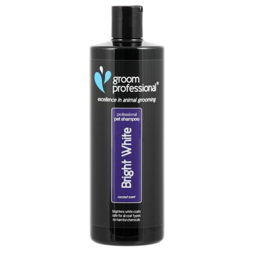 GROOM PROFESSIONAL Bright White Hundeshampoo Weißes Fell - Tiefenreinigendes Shampoo für Hunde - Hellt Weißes Fell Auf - Aufhellendes Shampoo - Entfernt Flecken und Gerüche, 450ml von GROOM PROFESSIONAL