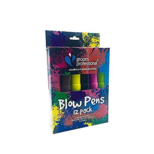 Groom Professional Creative Blow Pens for Pet Grooming - 12 Pack with Stencils, Excellence in Animal Grooming, Safe, Non-Toxic Colour, Creative Blow Application, Fast Drying Colours von Groom Professional