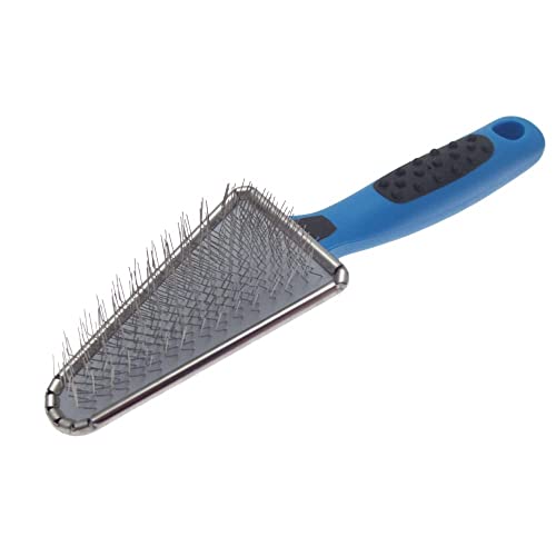 GROOM PROFESSIONAL Dreieckiger Weiche Drahtbürste - Hundebürste - Perfekt für Schwer Zugängliche Stellen - Komfortgriff zur Entlastung der Hände - Blaues Design von GROOM PROFESSIONAL