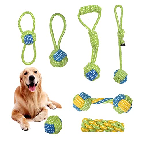 7-teiliges Hundespielzeug aus Seil, für Welpen, zum Zahnen, Kauspielzeug, langlebiges Seil, Ball-Spielzeug für kleine Hunde, Welpen (grün) von Growtail