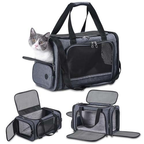 Groxkox Haustier-Reisetasche für Haustiere, Flugzeug-zugelassen, Untersitz, weiche Seiten, Tragetasche für Katzen, Hunde, 44,5 x 21,6 x 27,9 cm, Grau von Groxkox