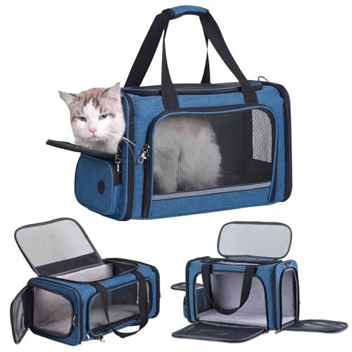 Groxkox Haustier-Tragetasche von Flugzeug zugelassen unter dem Sitz, TSA-zugelassen, weiche Seitentasche für Katzen, Hunde, 44,5 x 21,6 x 27,9 cm, Blau von Groxkox