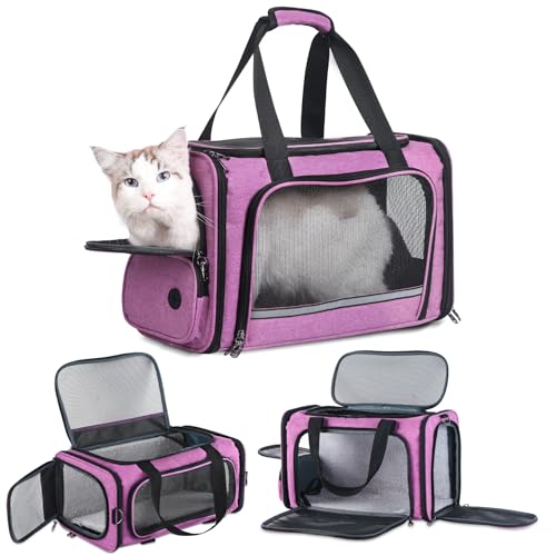Groxkox Katzentragetasche für Haustiere, von Flugzeug zugelassen, unter dem Sitz, TSA-zugelassen, weiche Seitentasche für Katzen, Hunde, 44,5 x 21,6 x 27,9 cm, Rosa von Groxkox