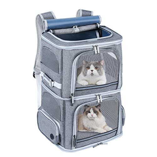 Groxkox Doppel-Katzentragetasche für 2 Katzen, Hunderucksack für mittelgroße Hunde, Doppelfach, Haustier-Tragetasche für zwei Haustiere, für Outdoor-Reisen/Spaziergang und Picknick von Groxkox