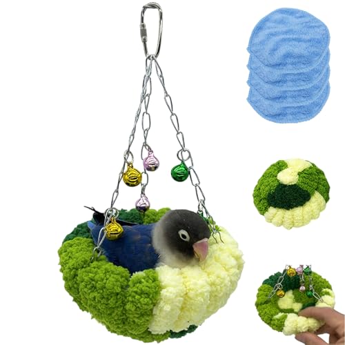 Grtheenumb Papageiennest, Vogelhängematte, hängende Papageinest mit 4 runden Nistpolstern und Glockenanhänger, weiche warme Stallkakerlaken für Papageien -Sichtweite Cockatiel Conure Cockatoo, grün Grtheenumb Papageiennest, Vogelhängematte, hängende Papageinest mit 4 runden Nistpolstern und Glockenanhänger, weiche warme Stallkakerlaken für Papageien -Sichtweite Cockatiel Conure Cockatoo, grün von Grtheenumb