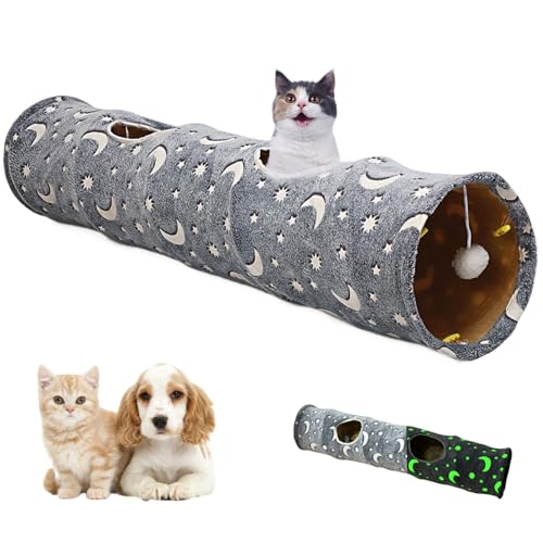 Katzentunnel, Katzenspiel-Tunnel, 47 Zoll zusammenklappbares Katzenspieltunnel mit Plüschkugelspielzeug, selbstleuchtende Katzenröhrchen und Tunnel, Katzenspielzeug für Innenkatzen, Hasen, Kaninchen, Katzentunnel, Katzenspiel-Tunnel, 47 Zoll zusammenklappbares Katzenspieltunnel mit Plüschkugelspielzeug, selbstleuchtende Katzenröhrchen und Tunnel, Katzenspielzeug für Innenkatzen, Hasen, Kaninchen, von Grtheenumb