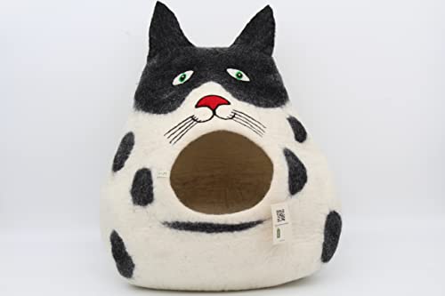 Grült Felt Cat House, Cat Bed, Kitty House, Cuddly Cat Cave, from Sheep's Wool, Handfelted in Nepal, Katzenhöhle aus Filz, handgemacht (Beautiful Cat Face) von Grült