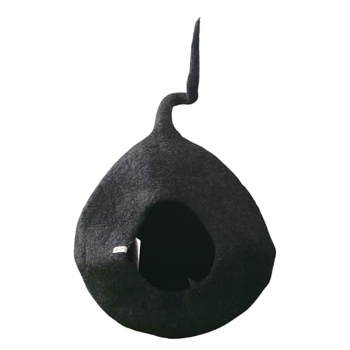 Grült Felt Cat House, Cat Bed, Kitty House, Cuddly Cat Cave, from Sheep's Wool, Handfelted in Nepal, Katzenhöhle aus Filz, handgemacht (Black Tail) von Grült