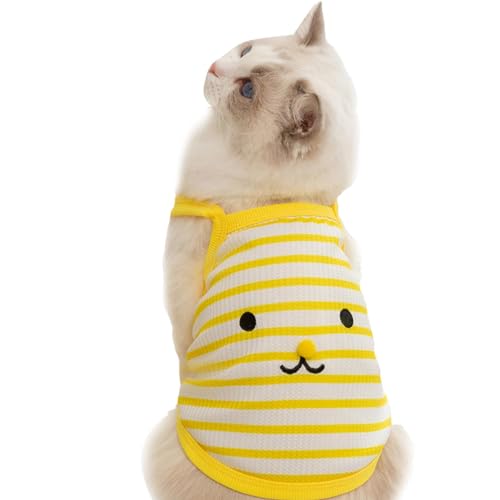 Gruwkue Ärmelloses Hemd für Katze, gestreiftes Hemd für Katze, Sommerhemden Katzenweste, Ärmellose, Dehnbare, atmungsaktive süße Kätzchen-T-Shirts für kleine, mittelgroße Katzen mit einem Gewicht von von Gruwkue
