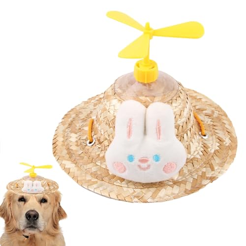 Gruwkue Hunde-Sombrero-Hut, Hüte für Katzen - Kreative Hundestrohhüte mit Propeller - Sonnenhut für Welpen, Verstellbarer Sombrero-Hut für kleine Hunde, mexikanische Party-Foto-Requisite für den von Gruwkue