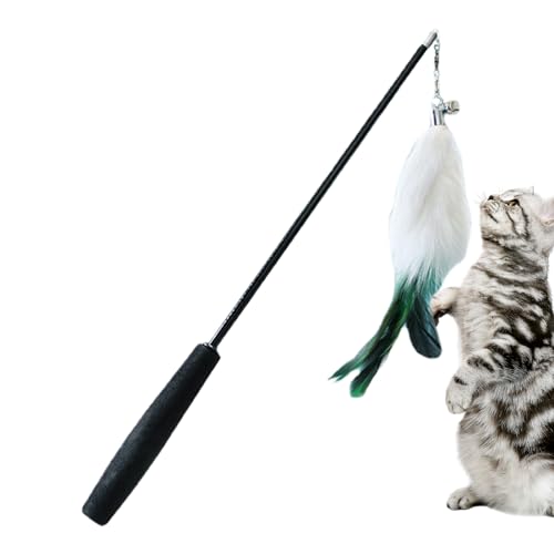 Gruwkue Katzenspielzeug für Hauskatzen, Katzenspielzeug,Einziehbarer Teaser-Zauberstab, Katzenstab mit Glocke | Rutschfestes Katzenspielzeug, lustiges Katzenfederspielzeug zum Spielen und Trainieren von Gruwkue