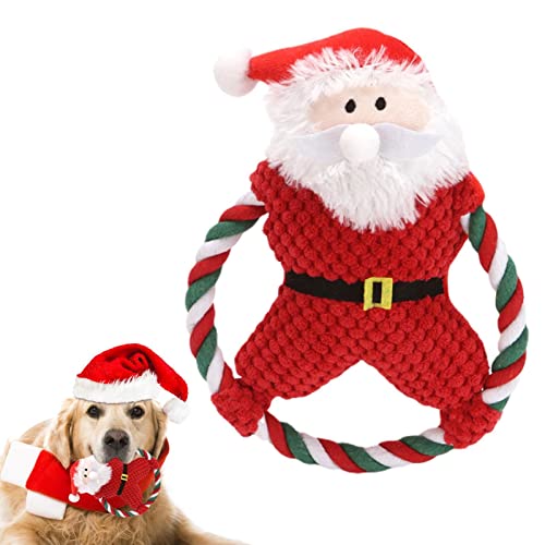 Gruwkue Quietschendes Weihnachtshundespielzeug,Puppy Interactive Toy Gefüllte Kauspielzeuge mit Weihnachtsmann-Muster - Weicher Plüsch-Weihnachtsmann-Kauer für die Zahnreinigung von Hunden von Gruwkue