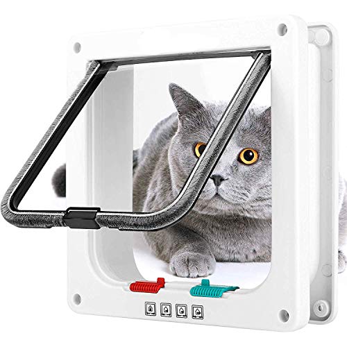 Grway Katzenklappe 4 Wege Magnet-Verschluss Katzentür Installieren Leicht Haustierklappe Hundeklappe Weiß (M) von Grway