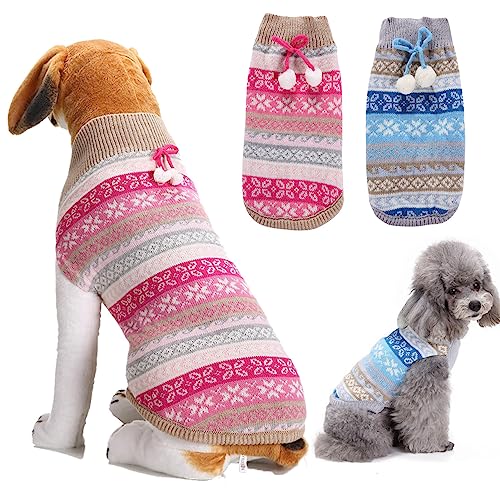 2 Weihnachten Hund Pullover mit Schleife kleine Plüsch Ball Strickpullover für Hunde, geeignet für kleine, mittlere und große Hunde (L) von GsLxx