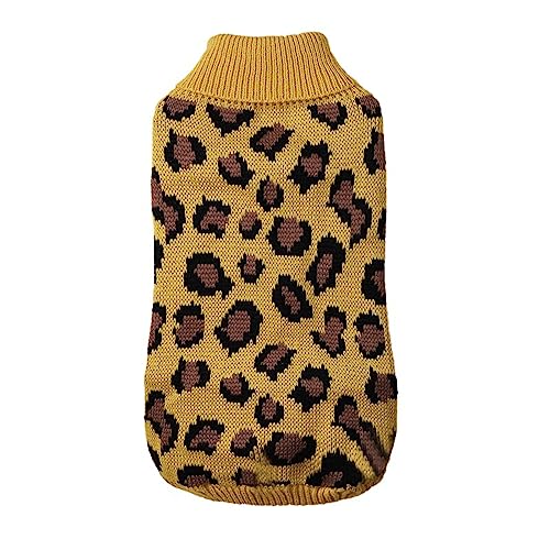 Haustier Hund Pullover Bequeme und warme Leopard Pyjama Halloween Strick Hund Pullover (Gelber Leopardenmuster, S) von GsLxx