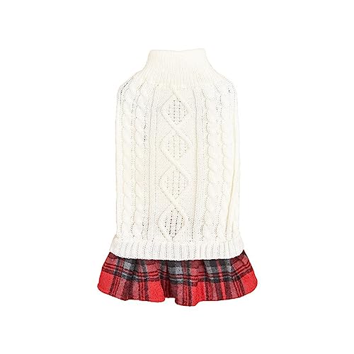 Haustier Hund Pullover Kleid Hohe Elastizität Weiß gestrickte Twist Plaid Rock Geeignet für Welpen Pullover Kleid (M) von GsLxx